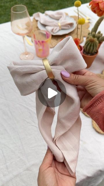 Napkin With Ribbon Place Settings, Diy Cloth Napkins Wedding, How To Set Napkins On Table, Napkin Cloth Folding, Napkin In Ring How To Fold, How To Fold A Bow Tie Napkin, Easy Napkin Folding With Rings, Napkin Fold For Silverware, White Napkin Folding Ideas