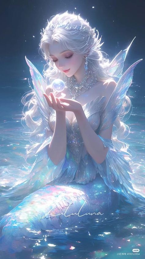 Anime Mermaid Art, Mermaid Illustration Art, Mermaid Aesthetic Wallpaper, Mermaid Hd Wallpaper, Imagine Drawing, Ice Mermaid, Ethereal Art Mermaid, Anime Mermaids, Goddess Of Water Fantasy Art