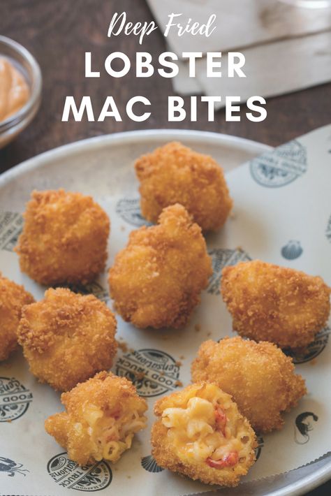 Deep Fried Lobster Bites, Mac And Cheese Bites Recipe, Deep Fried Lobster, Lobster Bites, Macaroni Cheese Bites, Mac N Cheese Bites, Lobster Mac N Cheese Recipe, Fried Lobster Tail, Cheese Bites Recipe