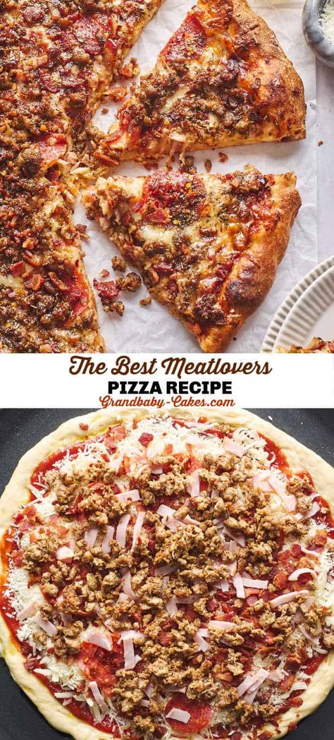 Meat Lovers Pizza Essen, All Meat Pizza, Homemade Pizza Sausage, All Meat Pizza Recipes, Meat Lovers Flatbread Pizza, Meat Lovers Pizza Recipe, Homemade Meat Lovers Pizza, Italian Sausage Pizza Recipes, Special Pizza Ideas