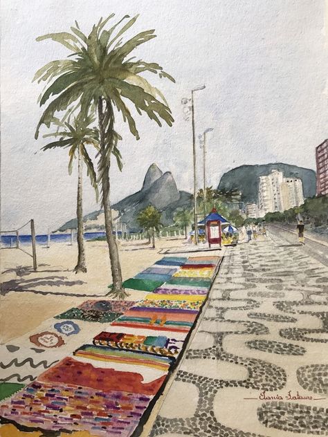 Rio Illustration, Brazil Painting, Crafts To Do With Friends, Brazil Drawing, Brazil Art, Pin Art, Diy Crafts To Do, Canvas Projects, Photo Wall Collage