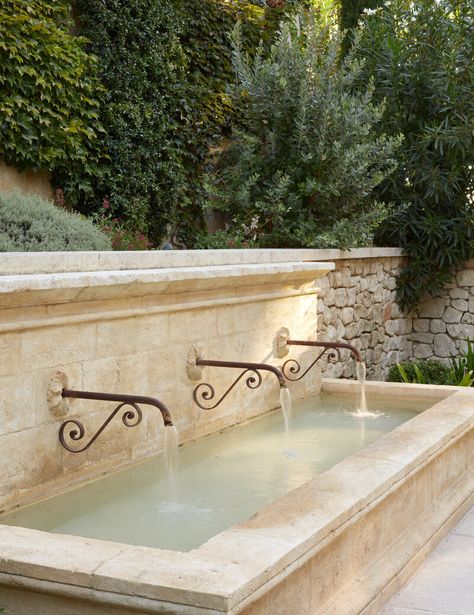 Garden | Les Mas des Poiriers French Water Feature, French Fountains, Rosemary Plants, Provencal Style, French Garden Design, Patio Addition, Provence Garden, Poolside Dining, Goldfish Pond