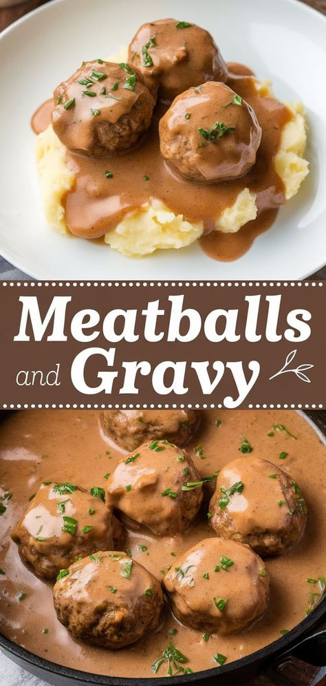 These Meatballs and Gravy are a family favorite! Juicy, flavorful meatballs in a delicious homemade gravy make for a hearty and satisfying meal. Meatball And Brown Gravy Recipes, Meatballs With Gravy Easy, Meatball Brown Gravy Recipes, Meatball With Gravy Recipes, Meatballs And Brown Gravy Easy, Gravy Recipe For Meatballs, Meatball Recipes Gravy, Turkey Meatballs Gravy, Keto Meatballs And Gravy