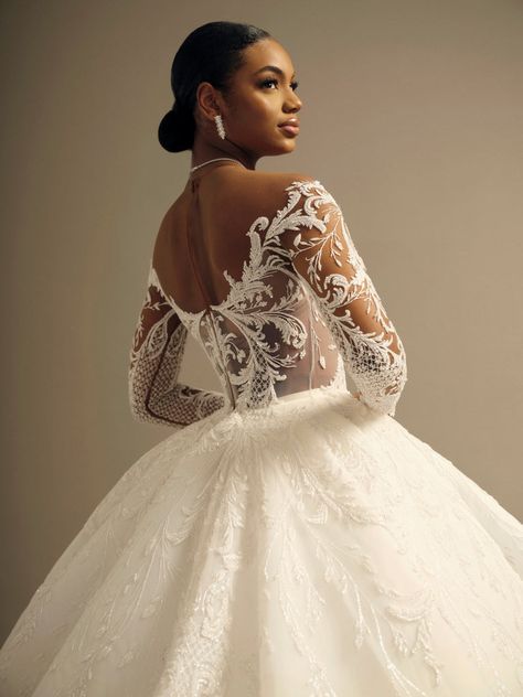 Wedding Dress Styles Black Women, Wedding Dress With Sleeves Black Women, Princess Wedding Dresses Black Women, Illusion Mesh Wedding Dress, Wedding Gowns Black Women, Ballgown Wedding Dress Black Woman, Wedding Dresses Black Women Ball Gown, Black Women In Wedding Dresses, Black Woman Wedding Dress