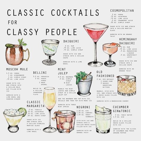 Classy People, Classic Cocktail Recipes, Boozy Drinks, Cocktail Drinks Recipes, Alcohol Drink Recipes, Drinks Alcohol Recipes, Alcohol Recipes, Classic Cocktails, Mixed Drinks