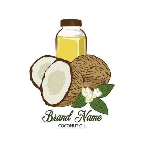 Coconut Oil Bottle Label Design, Coconut Oil Label, Oil Logo Design, Coconut Oil Tanning, Bottle Vector, Oil Logo, Product Sticker, Coconut Hair, Unrefined Coconut Oil