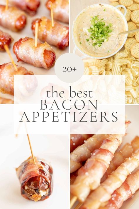 20 of the BEST Bacon Appetizers | Julie Blanner Bacon Wrapped Appetizers Ideas, Super Bowl Games To Play, Bacon Dips, Bacon Appetizer Recipes, Appetizers With Bacon, Bacon Appetizers Easy, Super Bowl Games, Best Stuffed Mushrooms, Recipes Dips