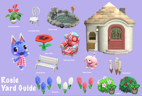 Rosie Gift Guide Acnh, Rosie Acnh Yard, Acnh Rosie's Yard, Acnh Rosie's House, Acnh Cats, Acnh Rosie, Rosie Acnh, Animal Crossing Rosie, Acnh Characters