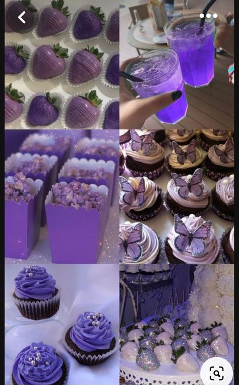 Quncie Ideas Purple, Purple Picnic Food, Euphoria Theme Food, Bday Cakes Aesthetic Purple, Purple Wedding Food, Purple Snack Ideas, Purple Themed Party Food, Purple Birthday Party Food, Lavender Aesthetic Birthday