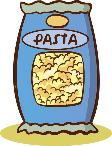 Pasta and Italian macaroni food package Vector Pasta Drawing Easy, Pasta Ads, Pasta Cartoon, Pasta Icon, Pasta Clipart, Pasta Sticker, Pasta Drawing, Fusili Pasta, Pasta Images