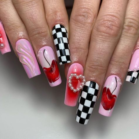 🍒🏁 juicy ride @the_gelbottle_inc @thegelbottlefrance @laboutiquefreenailsbordeaux @apresnailofficial Inspo @sugamama_nailz… | Instagram Quirky Nails, Hot Nail Designs, Nails Yellow, Funky Nail Designs, Nail Design Inspiration, Glamorous Nails, Glam Nails, Exotic Nails, Nail Extensions