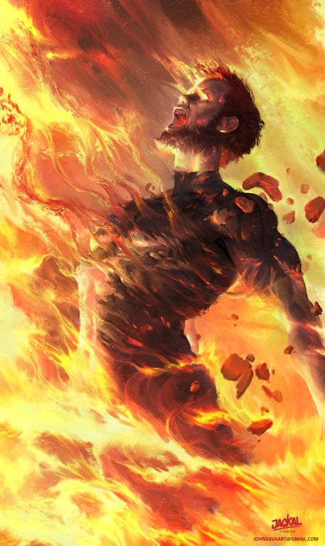 Burning Bastion, John Silva on ArtStation at https://www.artstation.com/artwork/z5OXZ Man Burning In Fire, Fire Barbarian, Fire Magic Art, Images Emoji, Fire Magic, Man On Fire, Super Powers Art, In Flames, Fire Art