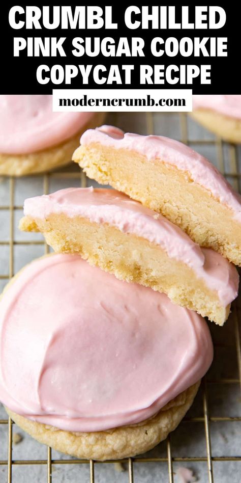 Copy Cake Crumble Cookie, Snack Idea Recipes, Crumbl Cookies Pink Sugar, Crumble Pink Sugar Cookie Recipe, Half Baked Cookie Recipe, Crumbl Cookie Copycat Nilla Bean, Crumbl Cookie Pink Sugar Cookie, Classic Pink Sugar Cookie Crumble, Copy Cat Pink Sugar Cookie