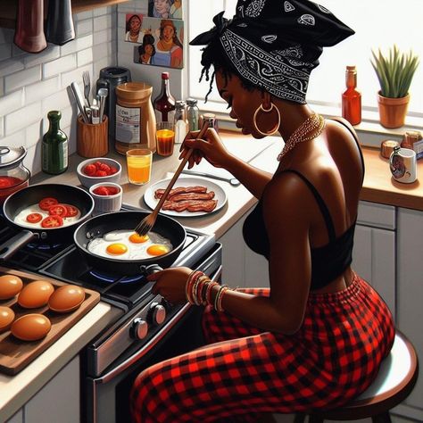 Black Woman Cooking Art, Black Women Cooking, Afro Emoji, Black Woman Artwork, Girl Cooking, Black Artwork, Black Love Art, Cooking Art, Afro Art