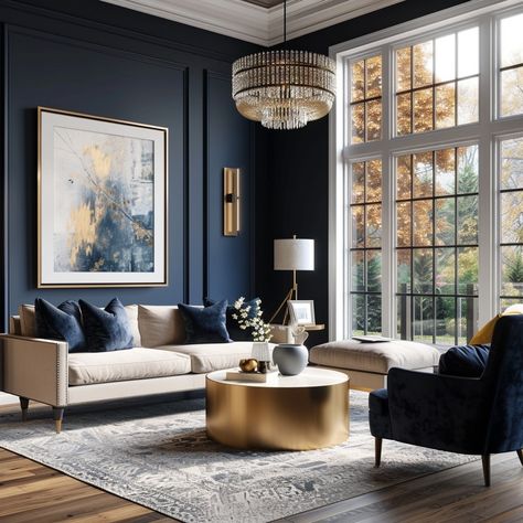 Navy Home Interior, Navy Fireplace Wall, Navy Blue Sofa Living Room Ideas, Urban Style Living Room, Blue Sofa Living, Style Living Room, Living Room Design, Decor Home Living Room, Living Room Inspo