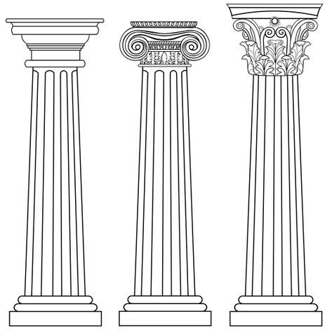 Colessium Drawing, Greek Collums Drawing, Greek Architecture Drawing, Pillar Drawing, Hand Gesture Drawing, Ancient Greece Art, Ceramic Sculpture Figurative, Greek Columns, Greece Art