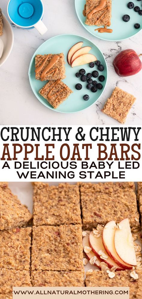 Apple Sauce Breakfast Recipes, Apple Oat Breakfast Bars, Blw Supper Ideas, Baby Led Weaning Apple Recipes, Recipes With Baby Cereal, Oatmeal For One Year Old, Baby Apple Recipe, Apple Sauce Oatmeal Bars, Baked Oatmeal Baby Led Weaning