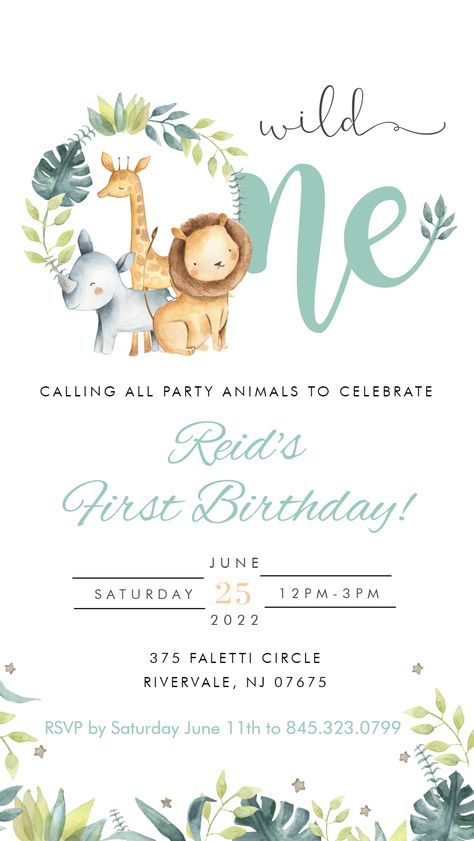 Wild One Birthday Party Invite, Animal Theme One Year Birthday, Invitation 1 Year Birthday, Wild One Birthday Party Boys Invitations, Safari Theme 1st Birthday Boys, Wild One Birthday Party Theme, Wild One Invite, Safari Theme Invitation Template, Wild One Birthday Party Invitations