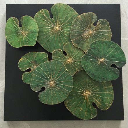 Lotus Leaf Art, Lotus Installation, Lotus Pottery, Leaf Composition, Chinese Tea Table, Japanese Lotus, Lotus Sculpture, Copper Painting, Lotus Art