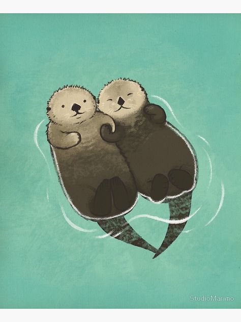 "Significant Otters - Otters Holding Hands" Art Print by StudioMarimo | Redbubble Aesthetic Otter, Otter Aesthetics, Two Otters, Otter Drawing, Otter Tattoo, Otter Illustration, Otters Holding Hands, Significant Otter, Otter Art