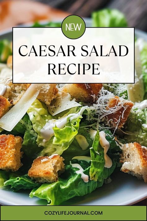 Fresh Caesar salad topped with parmesan and croutons, advertised as a new recipe on CozyLife Journal. Meal Salads, Healthy Caesar Salad, Chicken Caesar Salad Recipe, Dinner Choices, Classic Caesar Salad, Comfort Soup Recipes, Best Guacamole Recipe, Caesar Salad Recipe, Greek Salad Recipes