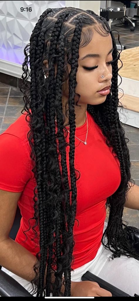 Braids With Strands Out, Box Braid Inspo Pics, Corn Rolls With Knotless Braids, Box Braids Hairstyles Medium Large, Braids For Teenage Girls Hair Black, Cute Braided Hairstyles Natural Hair, Cute Hairstyles For Medium Hair Braids, Hair Styles Black Girls Ideas Braids, Simple Weave Hairstyles Braids