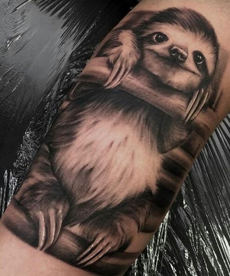 Realistic Sloth Tattoo, Levi Drawing, African Sleeve Tattoo, Jungle Tattoo, Sloth Tattoo, Raccoon Tattoo, Cute Animal Tattoos, Idea Tattoo, Cool Wrist Tattoos