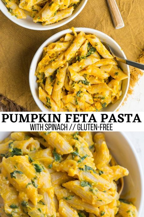 Pumpkin Feta Penne Pasta (Gluten-Free) - The Roasted Root Pumpkin Feta Pasta, Pumpkin Pasta Recipe, Pumpkin Pasta Sauce, Pumpkin Mac And Cheese, Light Pasta, Chicken And Butternut Squash, Pumpkin Sauce, Savory Pumpkin Recipes, Pumpkin Pasta