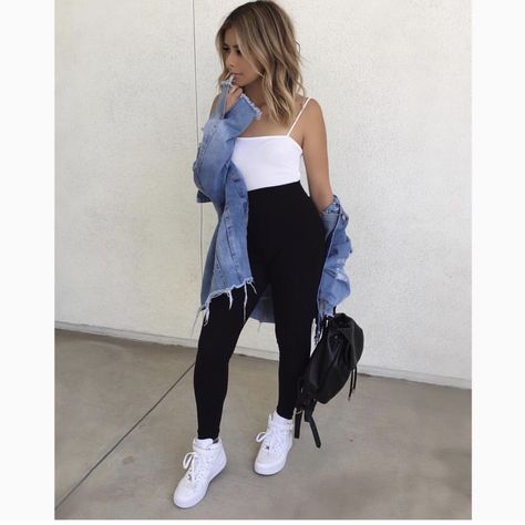 Outfits with Nike Air Force 1 Outfit With Nike Air Force 1, Cute Outfits With Air Force 1, Nike Leggings Outfit, Air Force Noir, Air Force 1 Outfits, Airforce 1 Outfit, Air Force Outfit, Forces Outfit, Wallpaper Nike