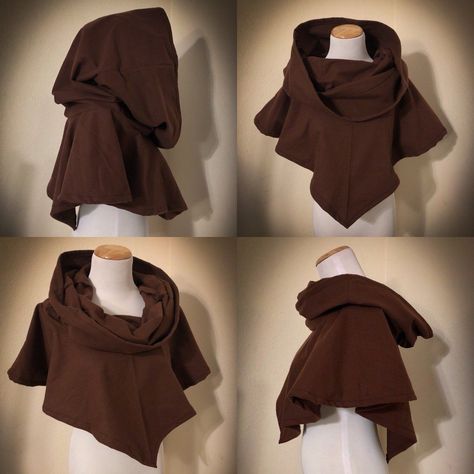 Druid Clothing, Medieval Hood, Elven Cosplay, Hooded Man, Cowl Hood, Brown Flannel, Hooded Cowl, Fair Outfits, Male Character