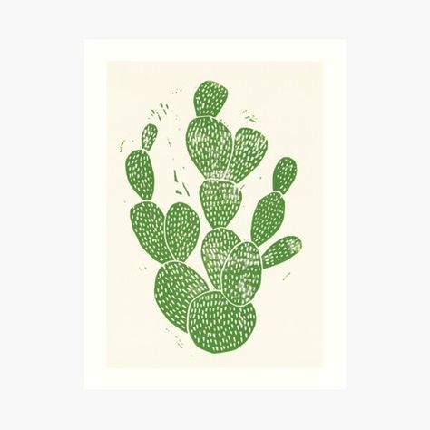 Tea Pots Art, Cactus Art Print, Cactus Poster, Jungle Art, Cactus Art, Unframed Art Prints, Cactus Print, Lino Print, Unframed Art