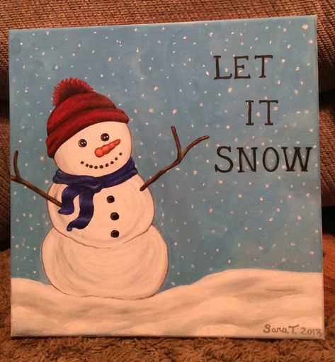 My original snowman painting! Acrylic on canvas! Let it Snow! Christmas Paintings Snowman, Christmas Paintings On Canvas Easy Diy Snowman, Snowman Paintings Easy, Snow Man Painting Canvas, Painting Ideas Winter Easy, Snowman Easy Painting, Cute Christmas Paintings Easy Simple, Snow Painting Easy, Easy Snowman Painting On Canvas