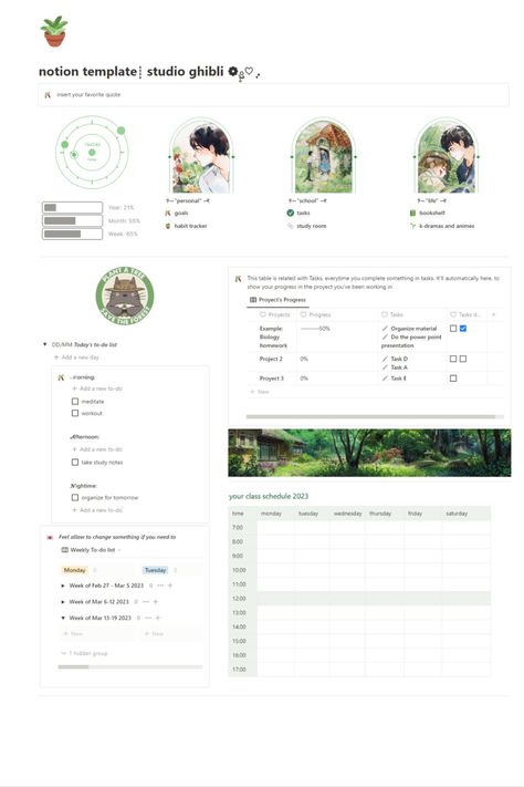 Notion templates 
Students
Studio Ghibli Aesthetic
Planner Aesthetic Ghibli Class Schedule, Studio Ghibli Planner, Studio Ghibli Template, Notion Gif, Notion Templates For Students, Free Notion Templates, Studio Ghibli Wallpaper, Ghibli Wallpaper, Notion Inspo