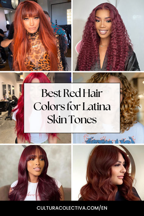 Discover the Perfect Red Hair Colors for Latina skin tones! From copper to burgundy, find your ideal shade and glow! Hair Color For Mexican Skin Tone, Red Hair For Latinas, Hair For Latinas, Latina With Red Hair, Red Hair Latina, Perfect Red Hair, Red Hair Colors, Light Red Hair, Dyed Red Hair