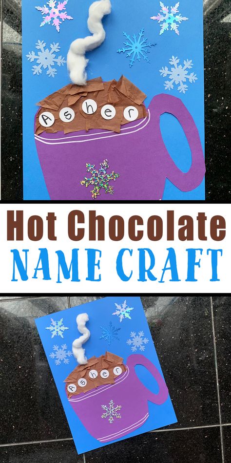 Stocking Toddler Craft, December Craft For Kids, January Arts And Crafts For Kids Easy, Preschool Holiday Crafts For Parents, Cold Weather Crafts For Preschoolers, New Years Kid Crafts, Winter Fun Crafts Preschool, Hot Chocolate Art Preschool, December Craft Preschool