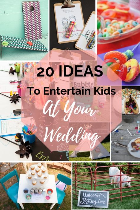 Creative Ideas to Entertain Kids at Your Wedding | DIY wedding activity ideas | How to include children in a wedding | How to keep kids busy at a wedding | Fun activities for kids at weddings | Outdoor wedding games | #wedding #kids #kidactivites Kid Friendly Wedding Activities, Childrens Wedding Activity Pack, Kid Area At Wedding Receptions, Kids Table At Wedding Reception, Kids Wedding Table Ideas, Things For Kids At Weddings, Kid Wedding Activities, Kids Wedding Favours, Kids Area Wedding