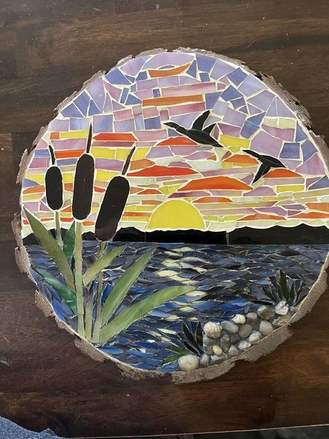 Mosaics - ideas, photos and advice | My first attempt of a sunset | Facebook Mosaic Sunset, Mosaics Ideas, Glass Mosaic Art, Mosaic Art, Mosaic Glass, Mosaic, Coasters, Glass, Art