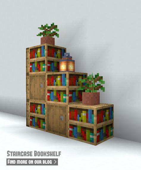 Minecraft Bookcase Design, Minecraft Mini House Interior, Minecraft Houses Aesthetic Small Easy, Things To Add In Minecraft House, Minecraft Things To Add To Your House, Cute Things To Add To Minecraft House, Minecraft Bookshelf Ideas Small, Minecraft House Ideas Cottage Small, Minecraft Houses Decor