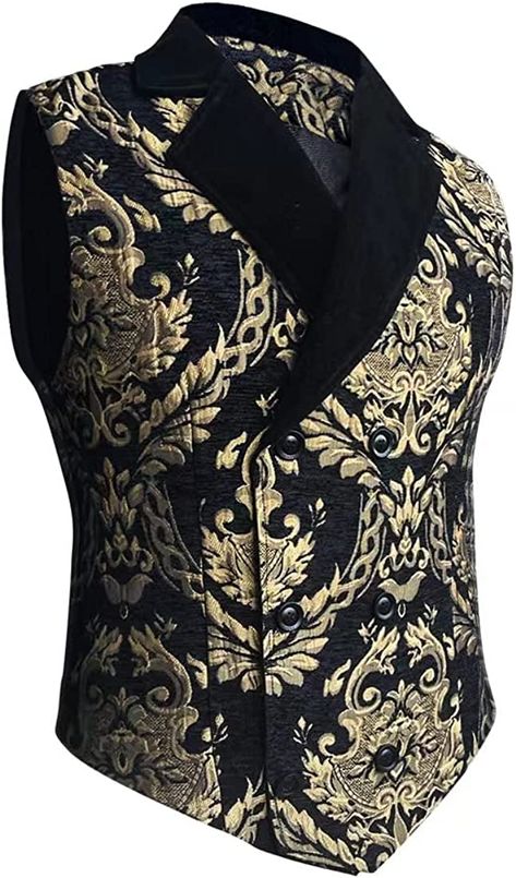 VELLRYU Mens Victorian Double Breasted Vest Gothic Steampunk Waistcoat, Black, X-Large : Amazon.ca: Clothing, Shoes & Accessories Gold Vest, Double Breasted Vest, Waistcoat Men, Gothic Steampunk, Jacquard Weave, White Shirts, Jacquard Fabric, Gothic Fashion, Formal Wear