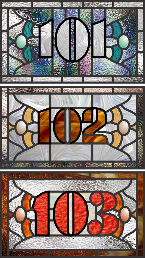 house number color prints, house transom custom patterns, number patterns for street signs, custom stained glass patterns Stained Glass House Numbers, Glass Etching Diy, Etching Diy, Glass Transom, Glass Printing, House Number, Copper Foil, Stained Glass Mosaic, Stained Glass Patterns