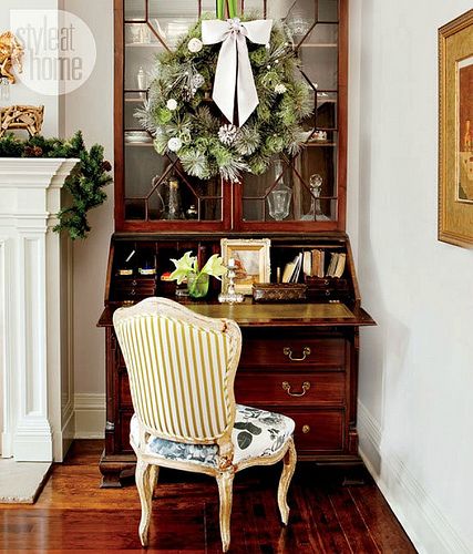 Debbie Travis Collection | debbie-travis-holiday-secretaire Antique Secretary Desks, Holiday Living Room, Home Bunch, Christmas Decorating Ideas, Antique Home, Desk In Living Room, Secretary Desk, Christmas Interiors, Noel Christmas