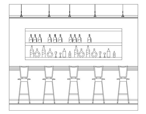 Counter Bar Front Elevation CAD Drawing Download DWG File - Cadbull Cafe Section Drawing, Bar Dimensions Design, Bar Drawing Illustration, Counter Drawing, Bar Sketch, Coffee Bar Counter, Details Interior Design, Counter Detail, Bar Drawing