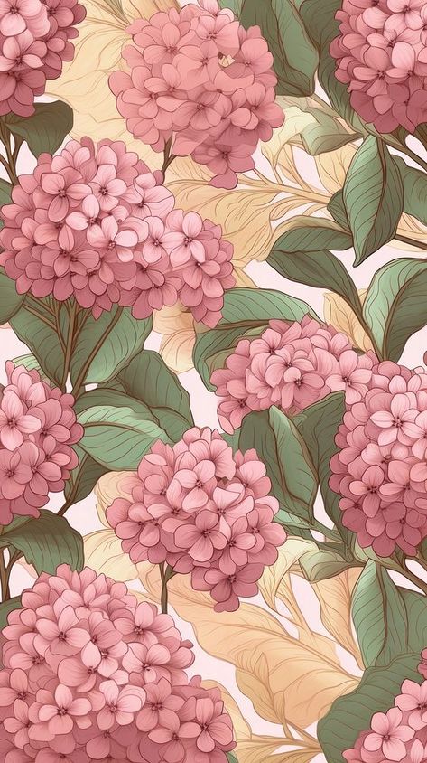 Pink hydrangea pattern flower plant.  | premium image by rawpixel.com Digital Textile Prints Designs, Wallpaper Hydrangea, Hydrangea Art, Hydrangea Pattern, Digital Print Textiles, Hydrangea Wallpaper, Hydrangeas Art, Wallpaper Background Design, William Morris Wallpaper