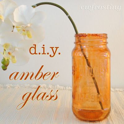 DIY Amber Glass (made with Mod Podge and ink dye). Brilliant! Also - try this with cobalt blue for blue glass jars - and, color our mini glass bottles, message in a bottle charms. Diy Stained Glass Vase, Tinting Glass, Diy Staining, Colored Mason Jars, Amber Glass Jars, Tinted Glass, Amber Jars, Modge Podge, Painted Jars