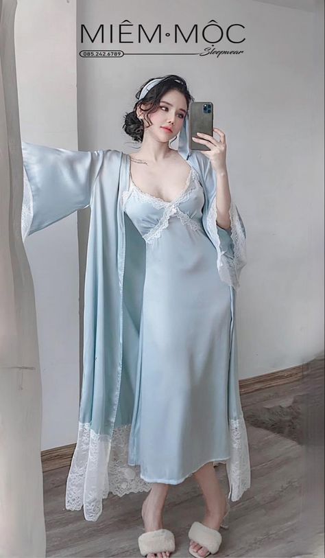 Night Outfits Sleep, Sleeping Robe, Elegant Nightgown, Elegant Sleepwear, Women Nightwear Dresses, Beautiful Nightgown, Gentle Style, Girly Style Outfits, Night Gown Dress