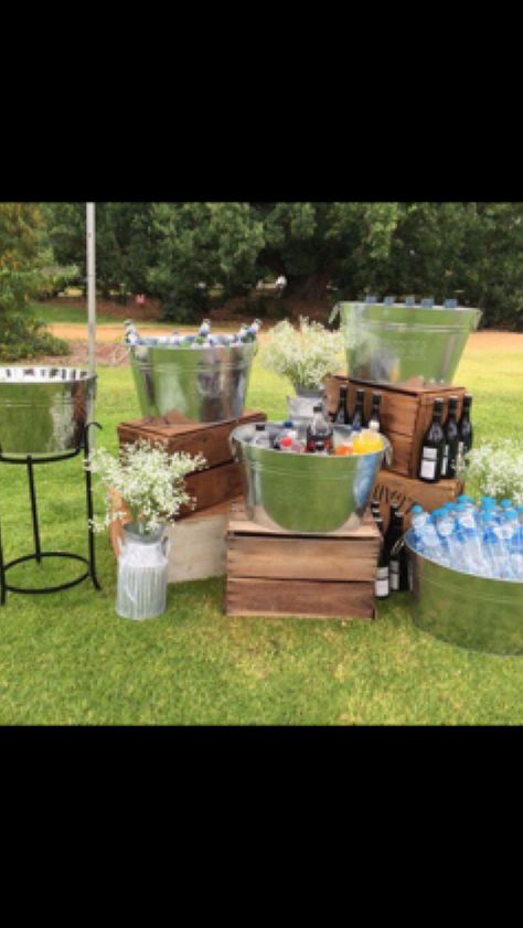 Trash Can Ideas, Outdoor Bbq Party, Hanging Decorations Diy, 30th Anniversary Parties, Can Ideas, Party Seating, Wood Apples, Wedding Backyard Reception, Backyard Reception