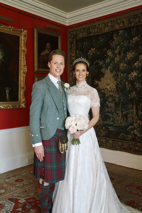 Phillipa Lepley bride Kate - Phillipa Lepley Phillipa Lepley, British Wedding Dresses, Silk Tulle Veil, Tartan Wedding, British Wedding, Duchess Satin, Tulle Veils, Silk Tulle, Corded Lace