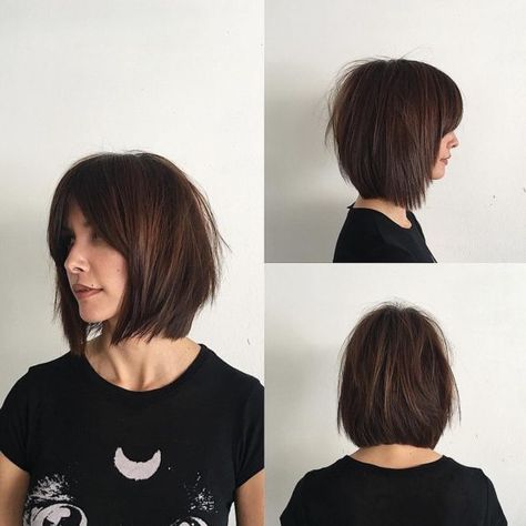 Rich Brunette Soft Layered Bob with Curtain Bangs and Undone Straight Texture Bob Pendek, Layered Bob Haircuts, Long Hairstyle, Bob Haircut With Bangs, Layered Bob Hairstyles, Short Straight Hair, Penteado Cabelo Curto, Blonde Bobs, Trending Hairstyles