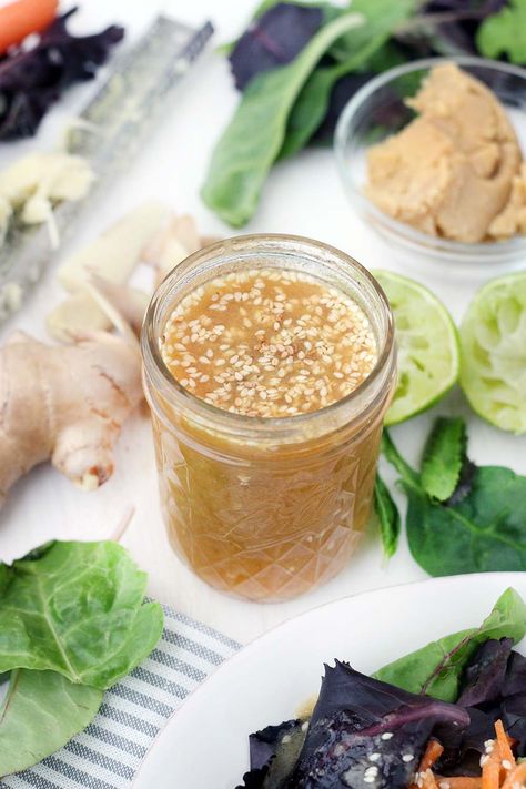 Sesame Dressing Recipe, Vegan Dressings, Sesame Ginger Dressing, Mayo Dressing, Ginger Miso, Nutritional Yeast Recipes, Costco Meals, Sesame Dressing, Sesame Ginger