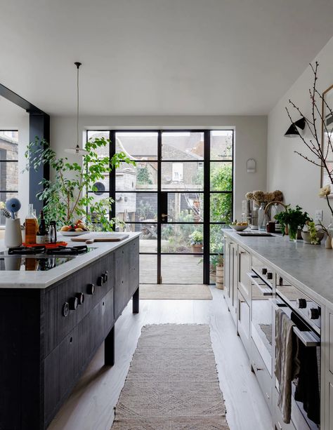 Inside chef Anna Jones' pared-back London kitchen | House & Garden Long Narrow Kitchen, Terrace Interior, Anna Jones, Kitchen 2020, Townhouse Interior, London Interior Design, London Houses, Narrow Kitchen, London Kitchen